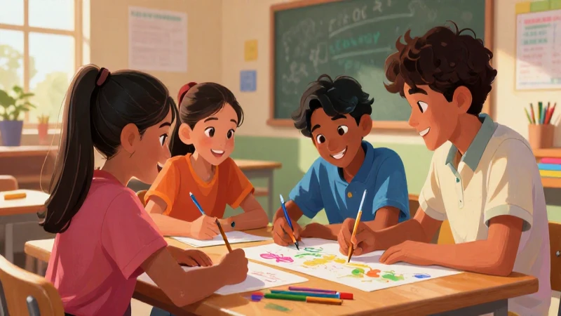 Ilustración alegre y dinámica de estudiantes mexicanos