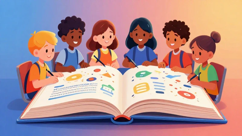 Niños diversos aprenden en una ilustración vibrante