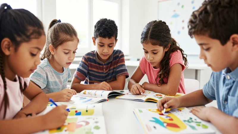 Niños diversos estudian con atención en clase