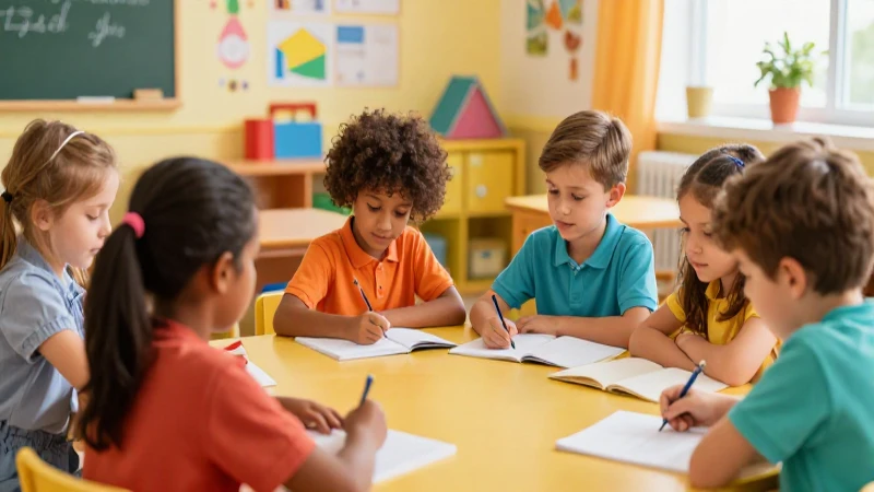 Aula colorida, niños aprenden con alegría