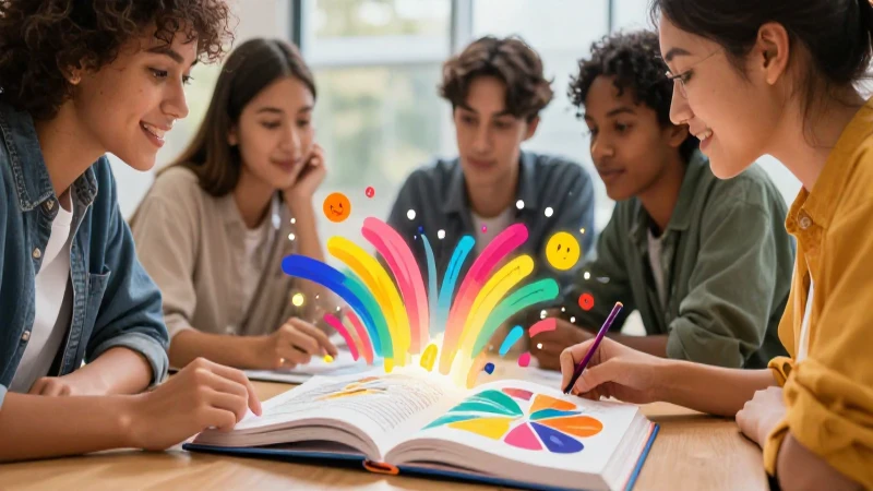 Estudiantes diversos colaboran en proyecto estudiantil vibrante