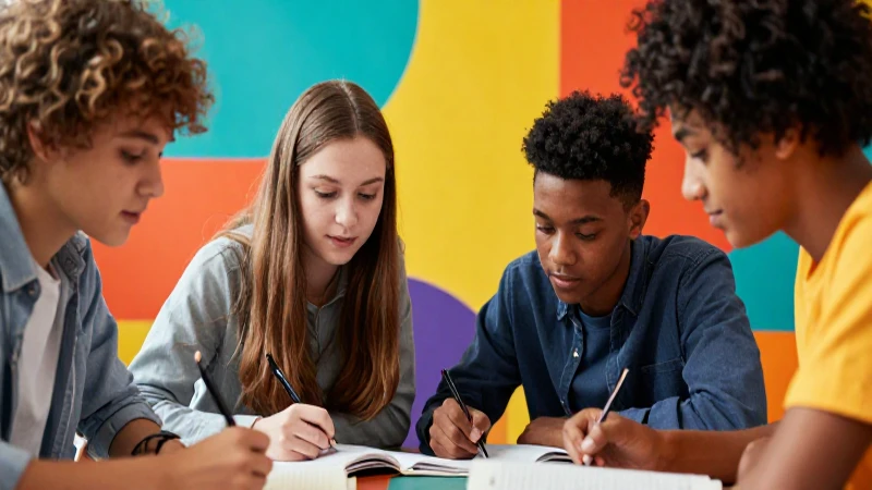 Jóvenes diversos estudian con arte vibrante