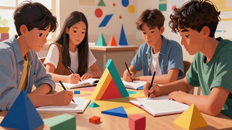Estudiantes estudian geometría con arte vibrante