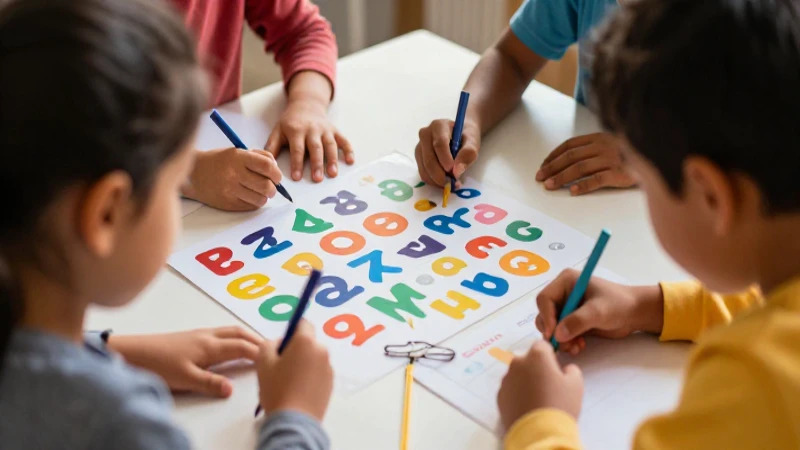 Niños aprenden el alfabeto con alegre ilustración