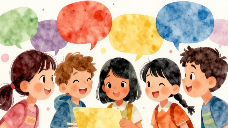 Niños felices en ilustraciones coloridas y vibrantes