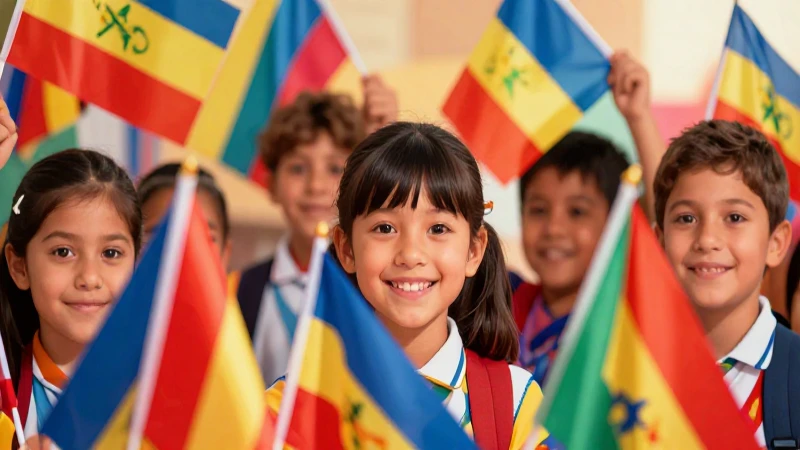 Niños aprenden con banderas en vibrantes colores