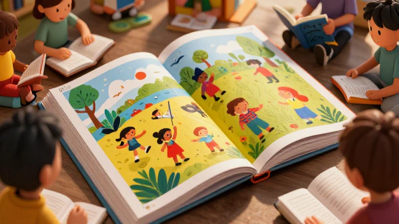Un libro ilustrado muestra niños leyendo