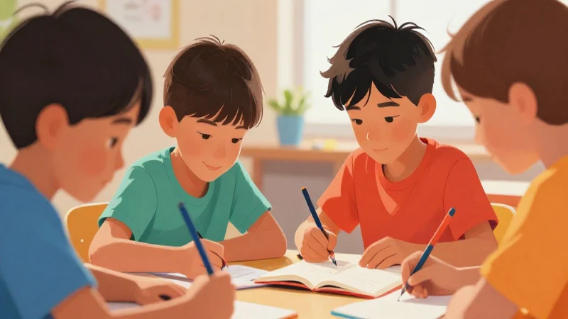 Niños aprenden en ilustración vibrante y luminosa