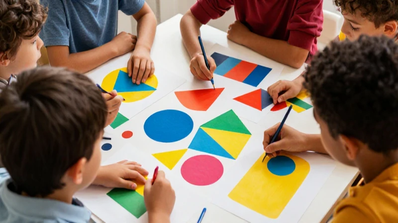 Niños colaboran en arte educativo y brillante