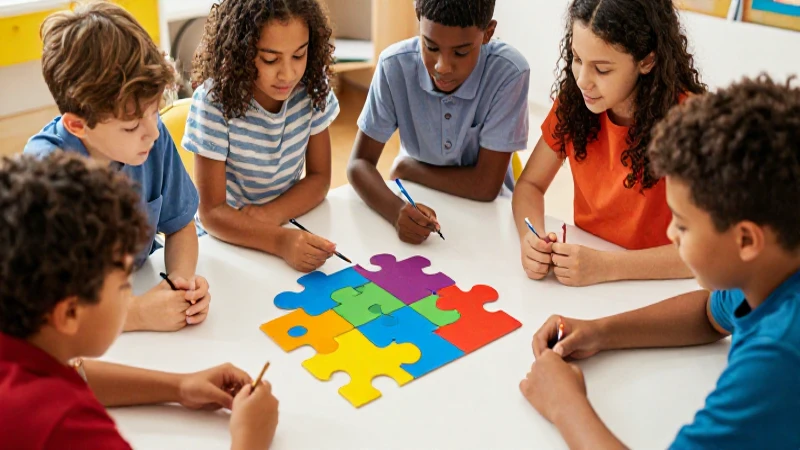 Niños trabajan en ciencia, colores vibrantes predominan