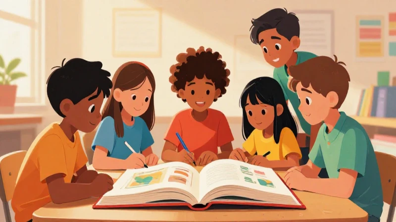 Ilustración educativa vibrante y colaborativa