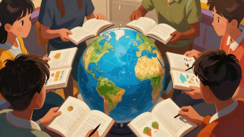 Estudiantes colaboran en una ilustración académica animada