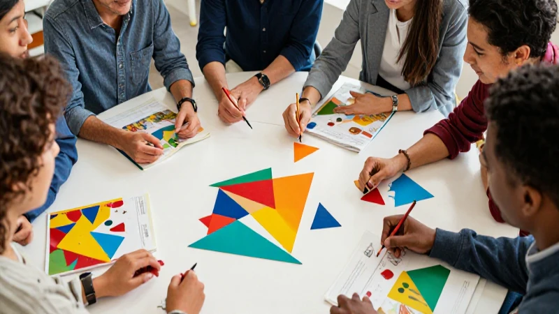 Profesores diversos colaboran en una ilustración vibrante