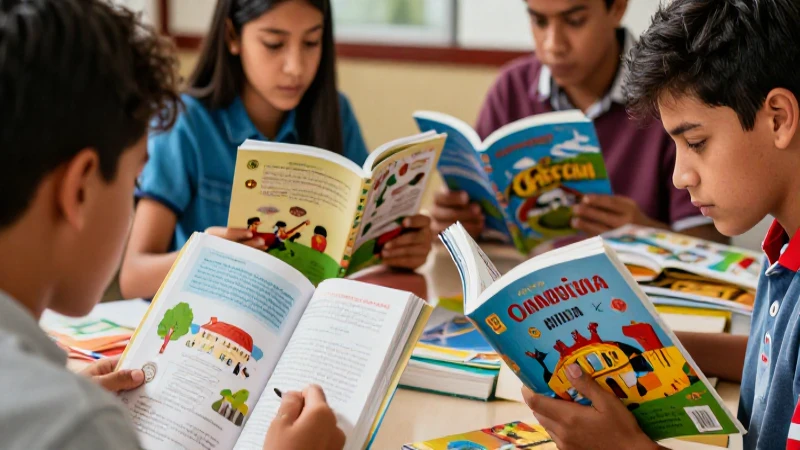 Estudiantes jóvenes estudian libros coloridos y vibrantes