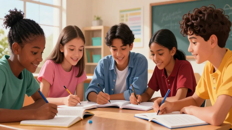 Estudiantes diversos aprenden con estilo mexicano vibrante