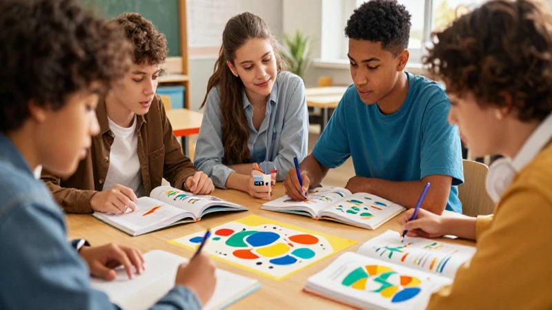 Ilustración educativa vibrante y colaborativa