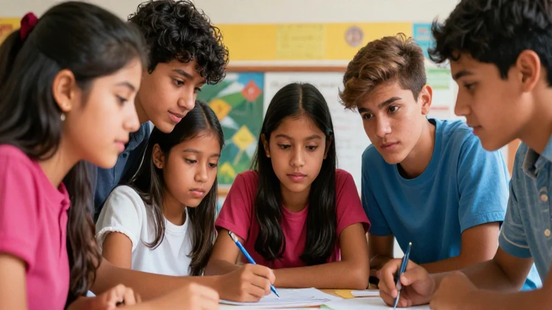 Adolescentes diversos aprenden en un libro escolar vibrante