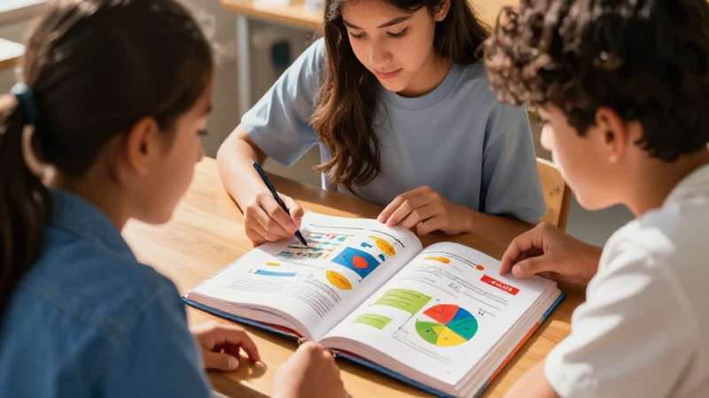 Estudiantes estudian con ilustraciones llamativas y didácticas