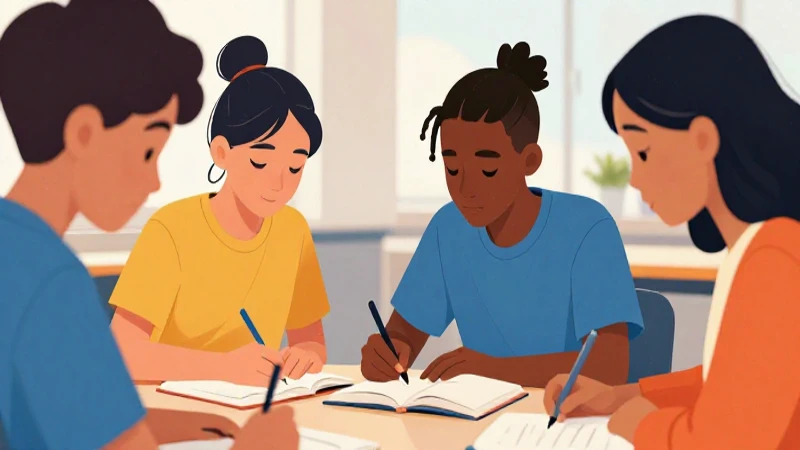Adolescentes diversos estudian ética en ilustración vibrante