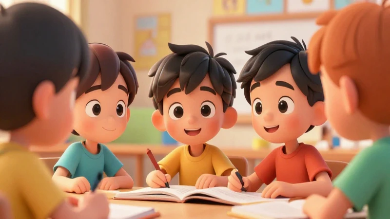 Niños aprendiendo en ilustración vibrante y dinámica