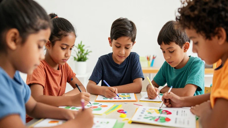Niños aprenden en ilustración mexicana vibrante