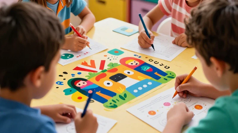Niño aprende con arte colorido y dinámico