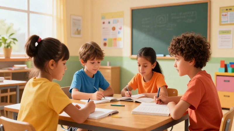 Niños aprenden juntos en ambiente colorido