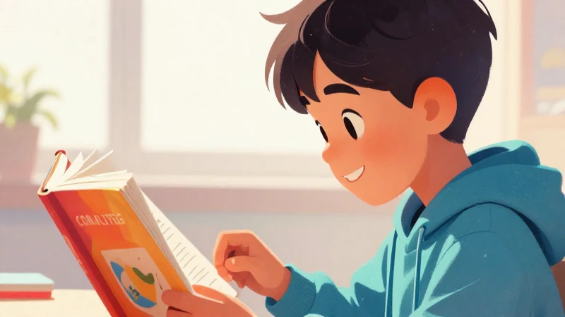 Niño lee con entusiasmo entre colores vibrantes