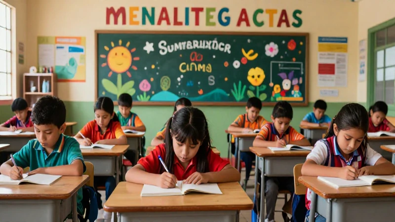 Aula mexicana vibrante con alumnos aprendiendo