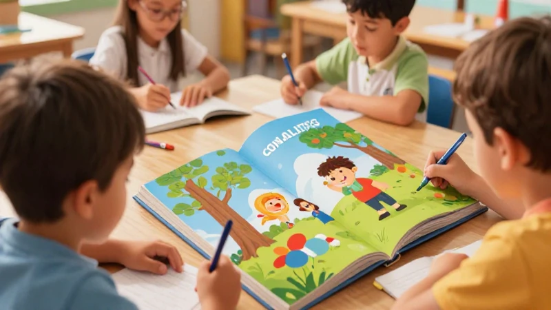 Aula vibrante y diversa con colores intensos
