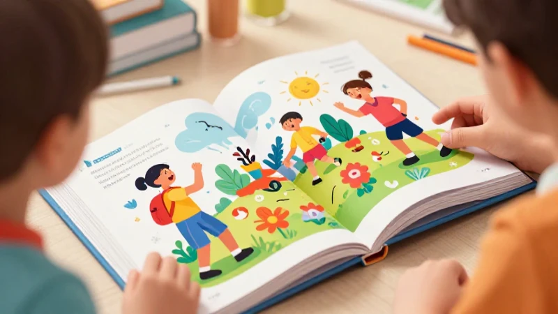 Ilustración didáctica y vibrante sobre niños estudiando