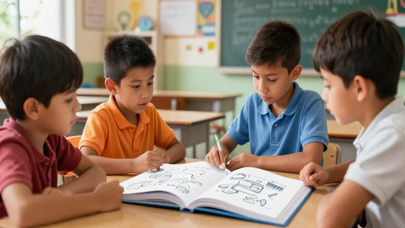 Niños aprenden curiosos en ilustración vibrante