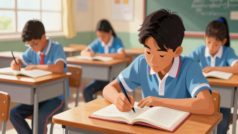 Estudiante vibrante estudia en aula luminosa