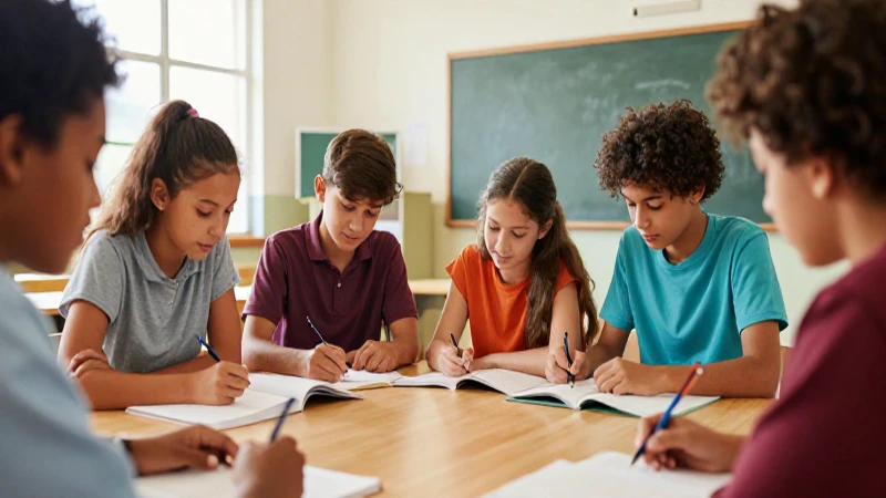 Ilustración académica vibrante de estudiantes aprendiendo