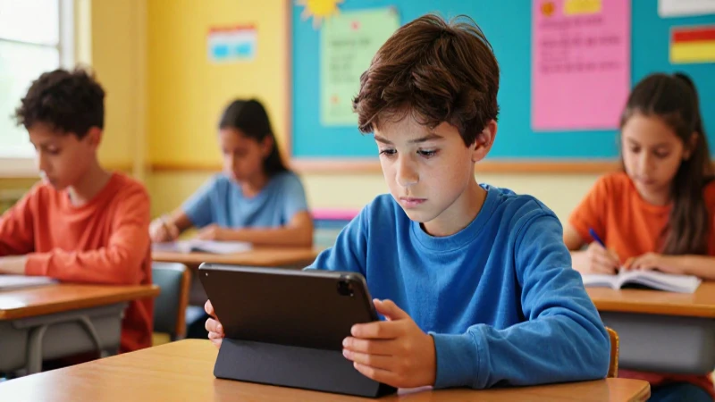 Alumno concentra estudiando con tableta brillante