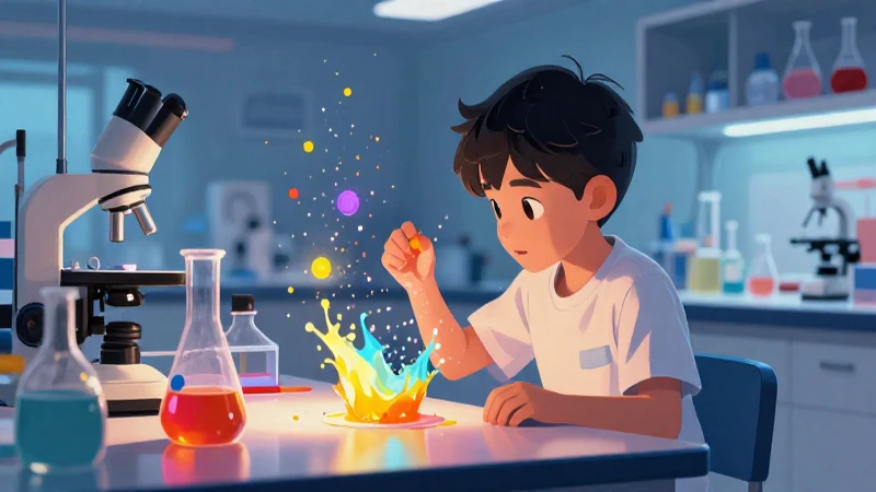 Laboratorio científico vibrante con niño curioso