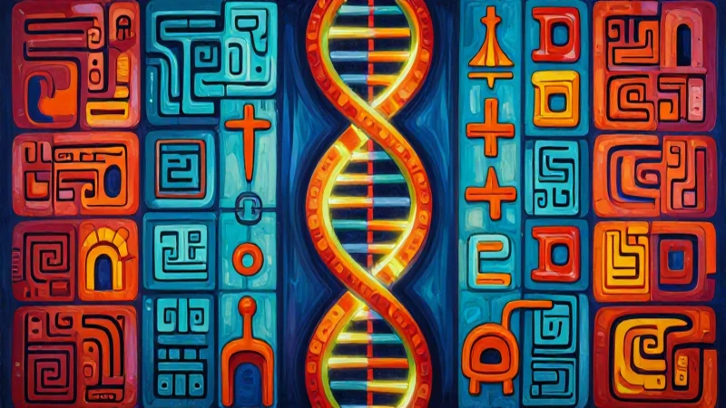 Arte vibrante mezcla ADN y jeroglíficos mayas