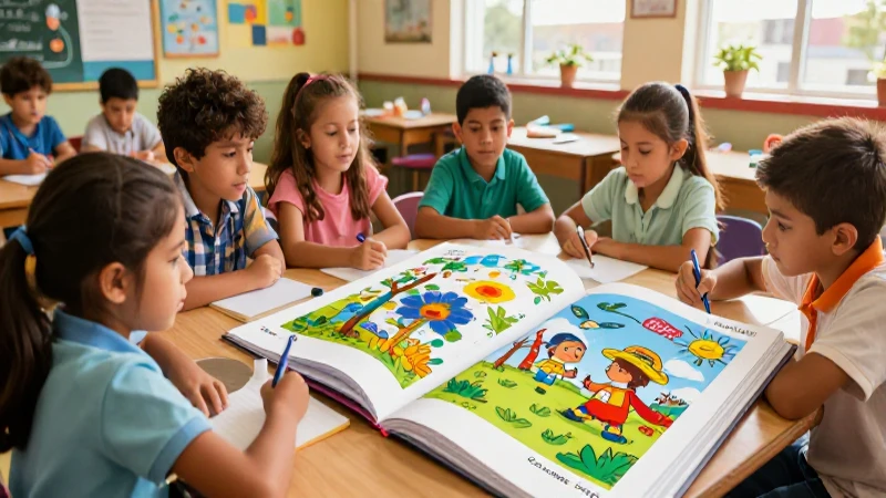 Aula vibrante: niños exploran ciencia colorida