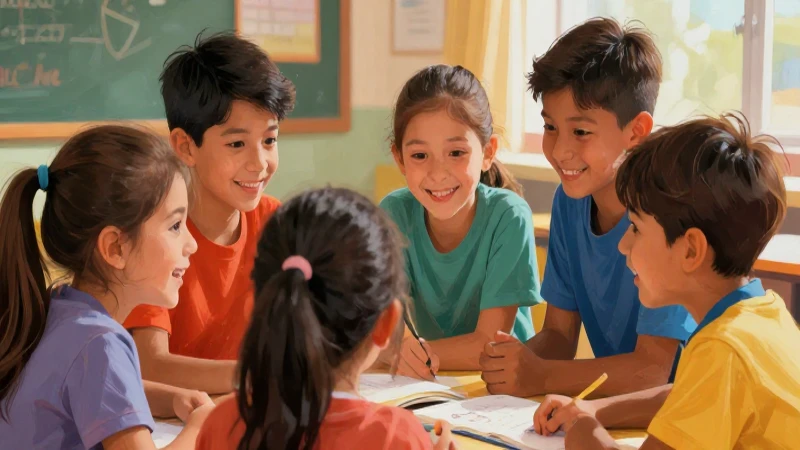 Niños aprenden juntos en ambiente académico