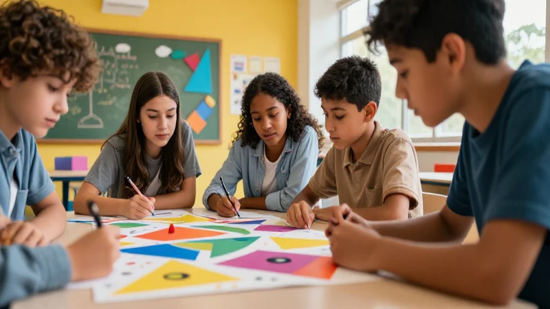 Estudiantes colaboran en proyecto educativo colorido