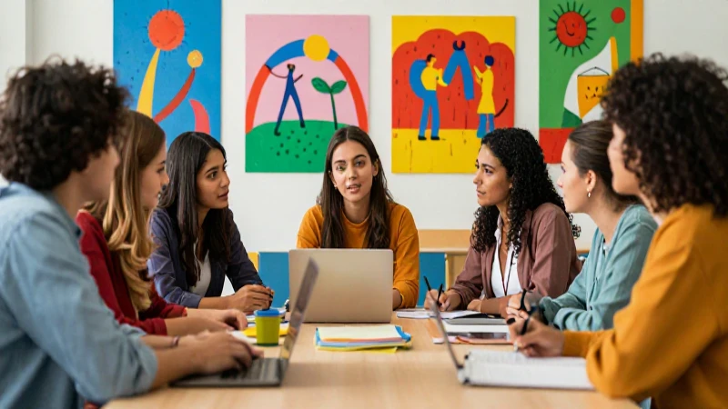 Aula vibrante y colaborativa con ideas frescas