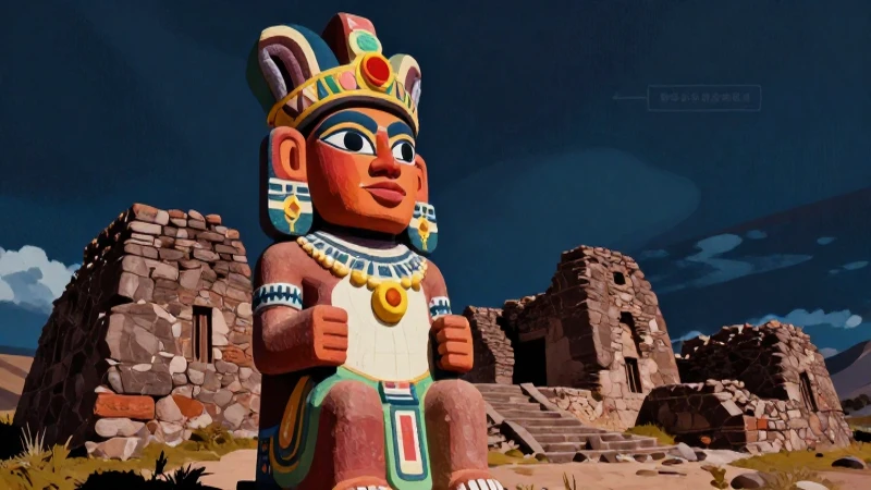Deidad Inca en ruinas, iluminación cinematográfica