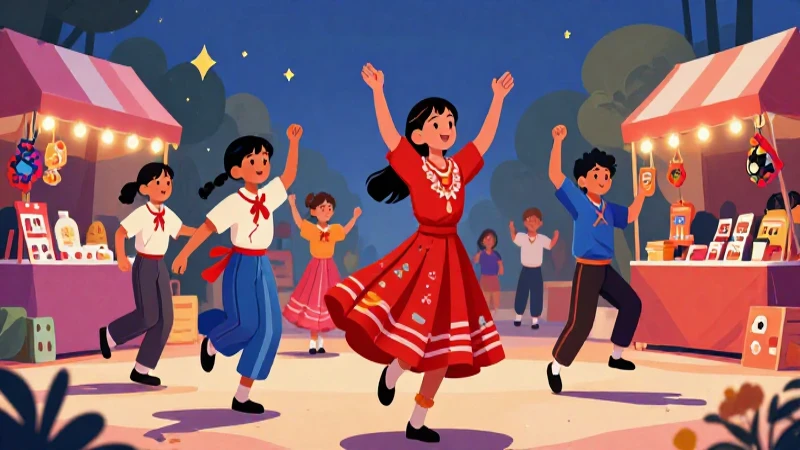 Niños bailan en festival con arte académico