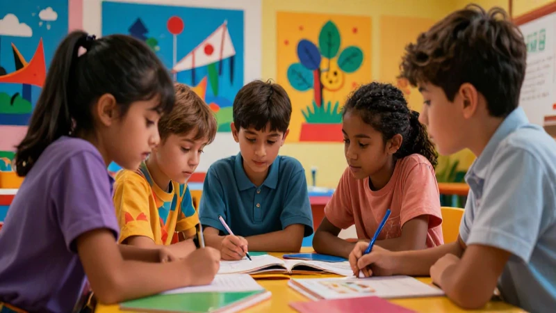 Niños aprenden con arte didáctico vibrante