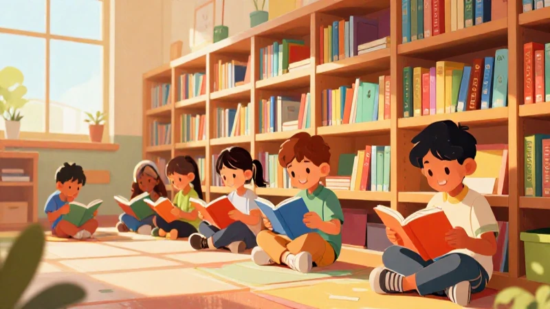 Niños alegres leen libros con luz vibrante