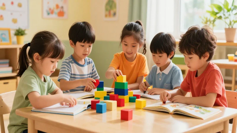 Múltiples lenguajes Primer grado de Preescolar (2025-2026) 23 Niños aprenden con libros y bloques coloridos