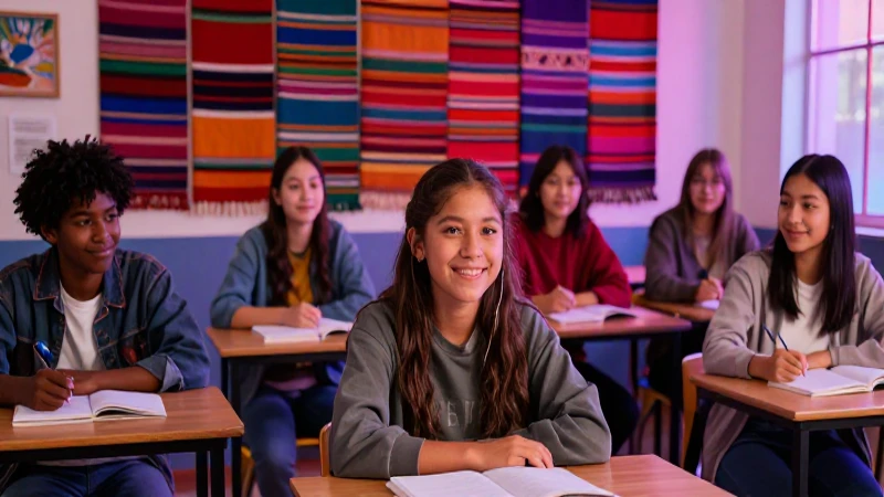 Aula juvenil diversa, alegre y colorida