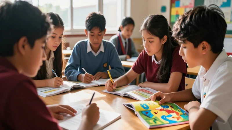 Estudiantes aprenden en un aula iluminada