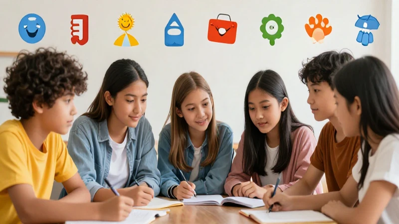 Estudiantes aprenden juntos en ilustración vibrante