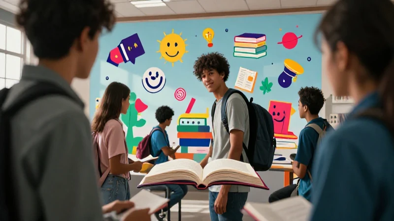 Estudiantes diversos en un diseño académico vibrante